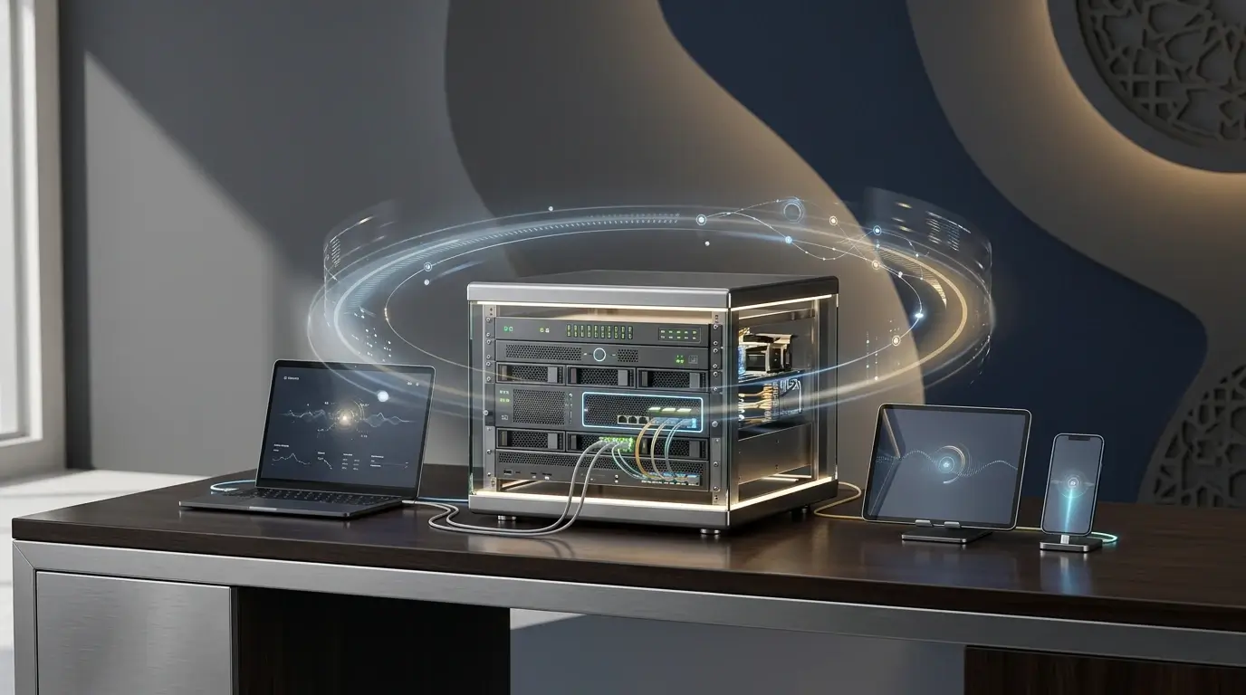 Managed IT services in Saudi Arabia showing cloud infrastructure, cybersecurity, and enterprise networking solutions